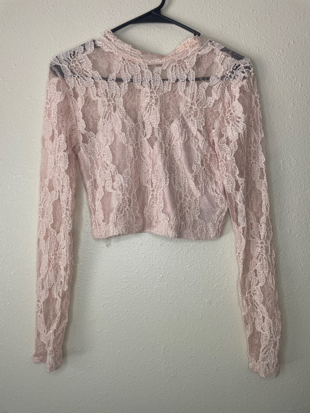 Kardashian Kollection Pink Lace Long-Sleeve Crop Top And Skirt